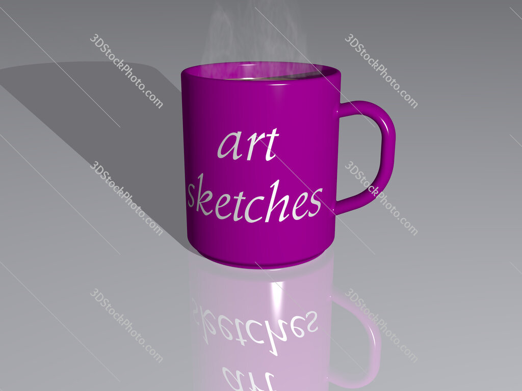 art sketches text on a coffee mug