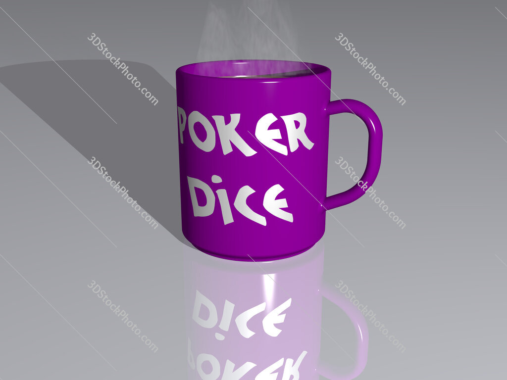 poker dice text on a coffee mug