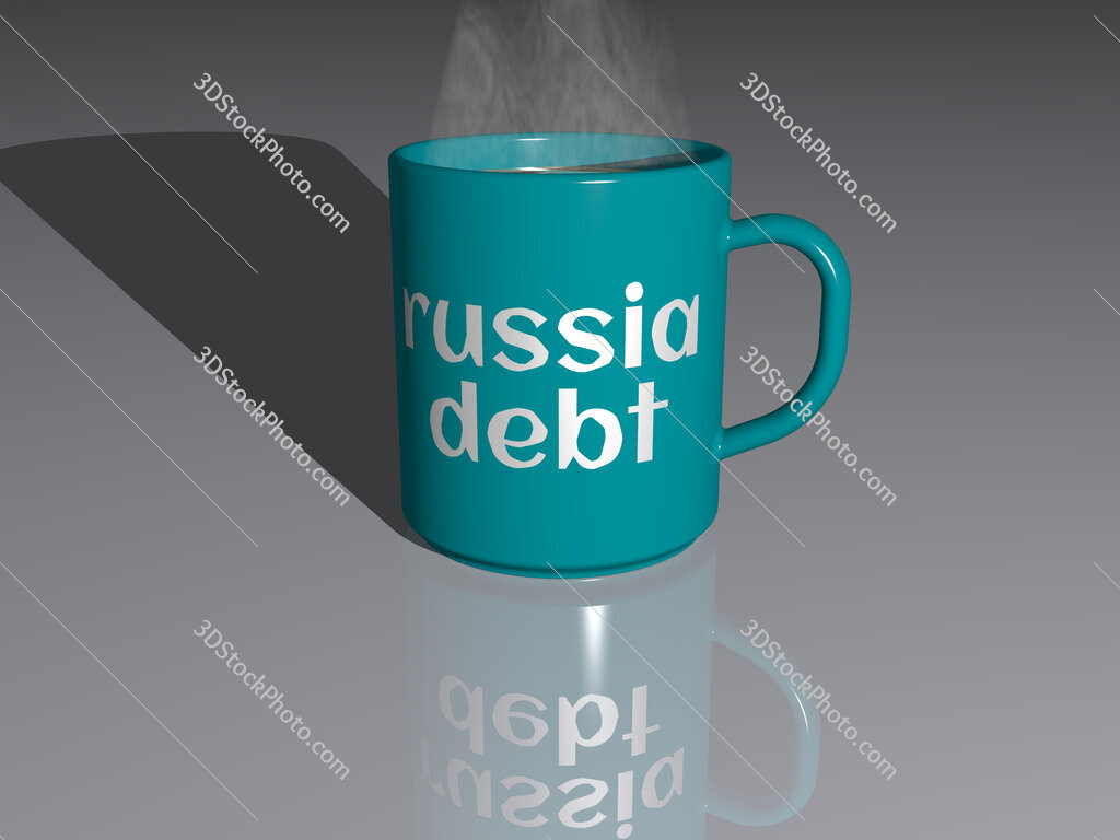 russia debt text on a coffee mug