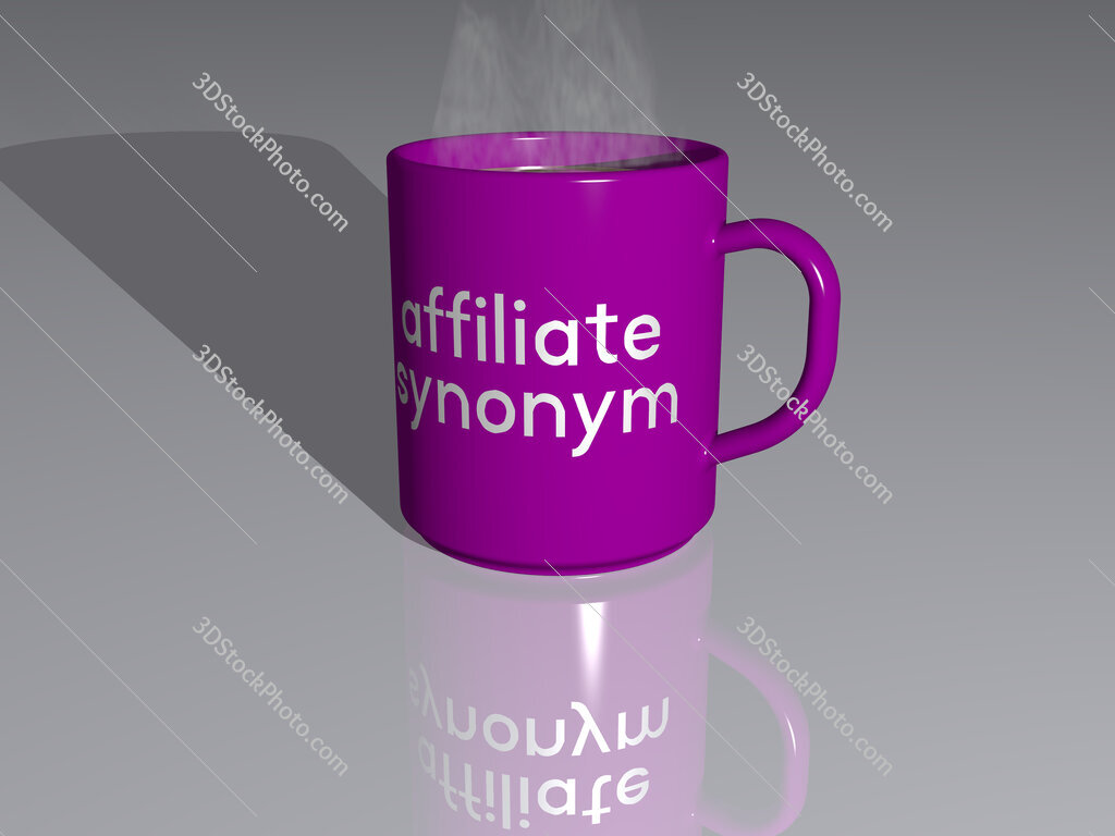 affiliate synonym text on a coffee mug