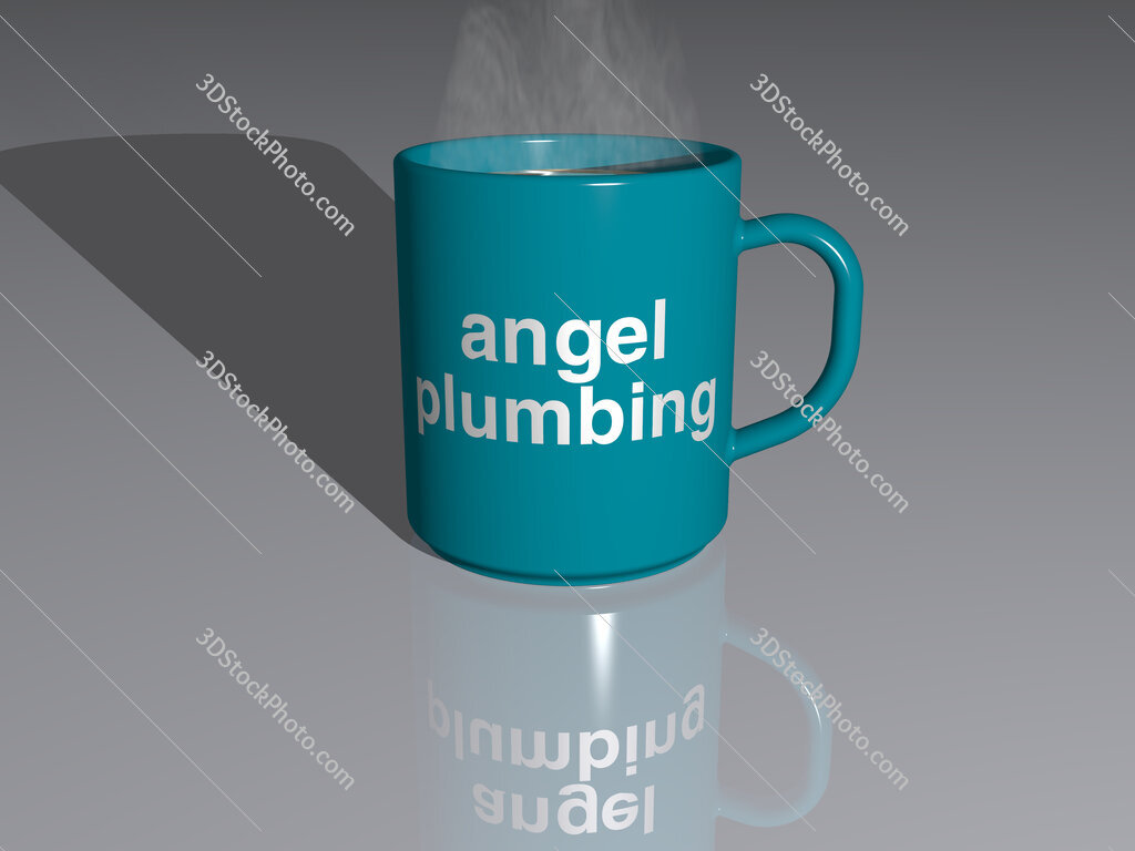 angel plumbing text on a coffee mug