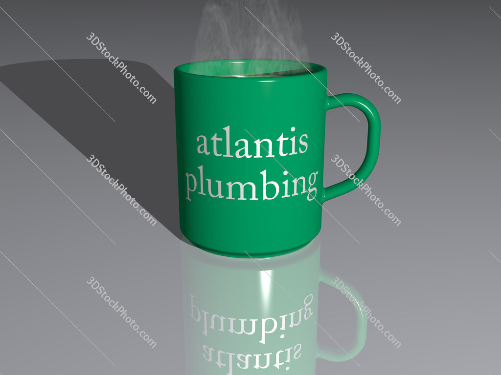 atlantis plumbing text on a coffee mug