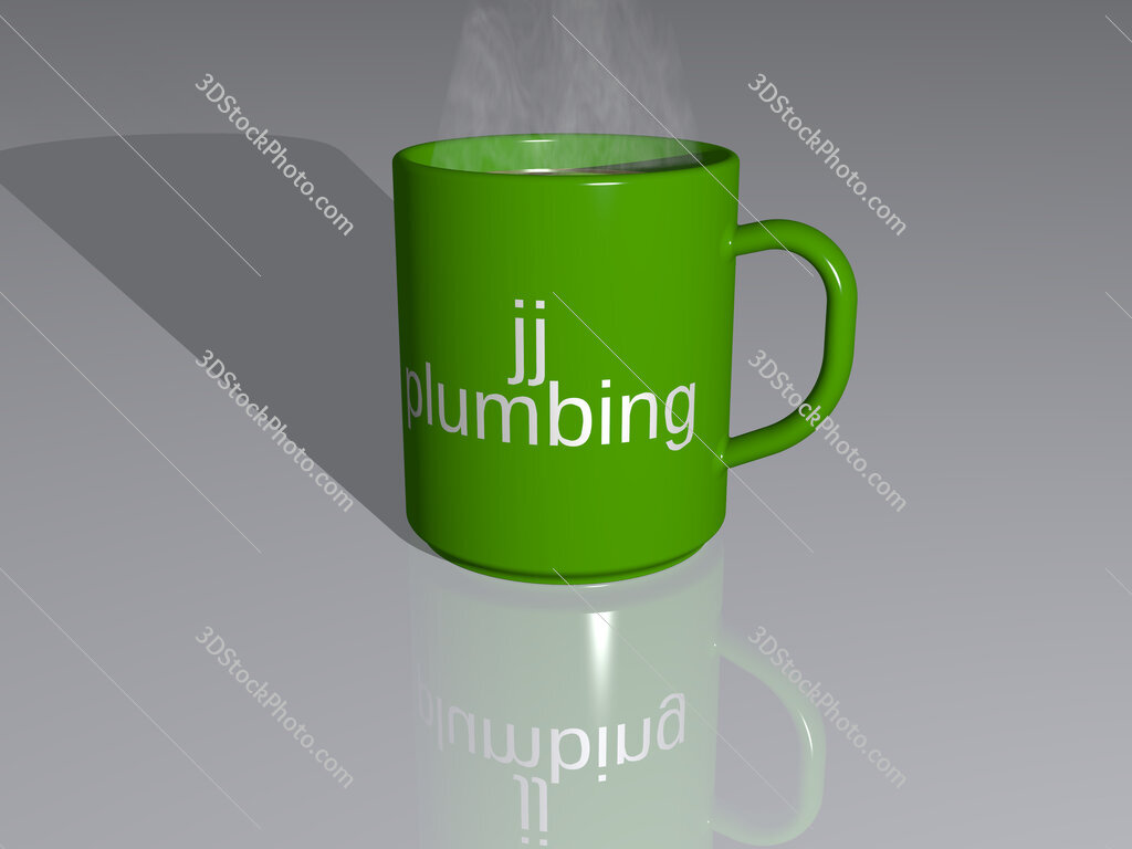 jj plumbing text on a coffee mug