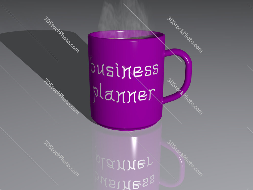 business planner text on a coffee mug