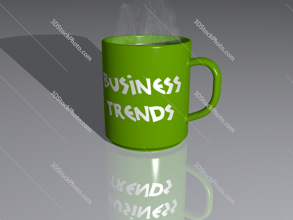 business trends text on a coffee mug