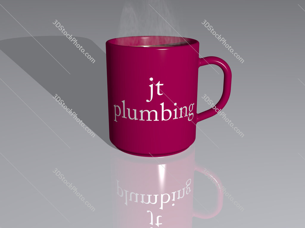 jt plumbing text on a coffee mug