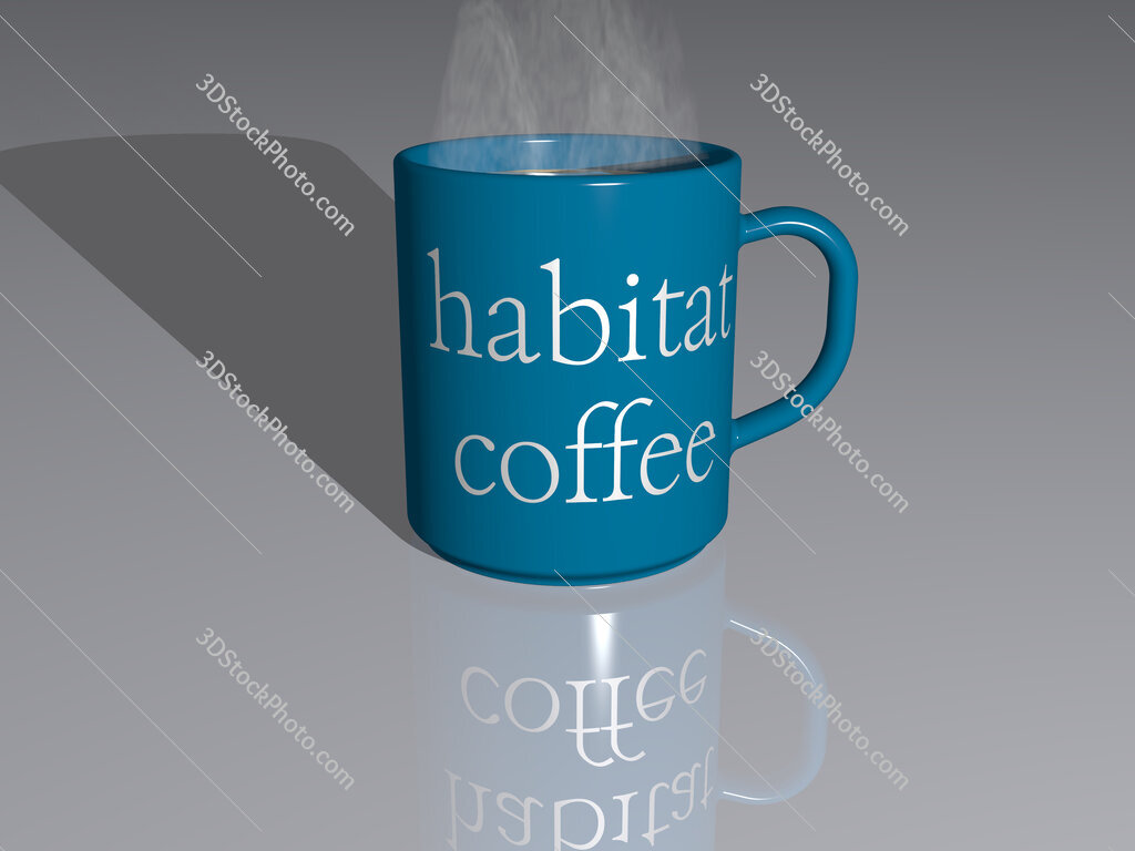 habitat coffee text on a coffee mug