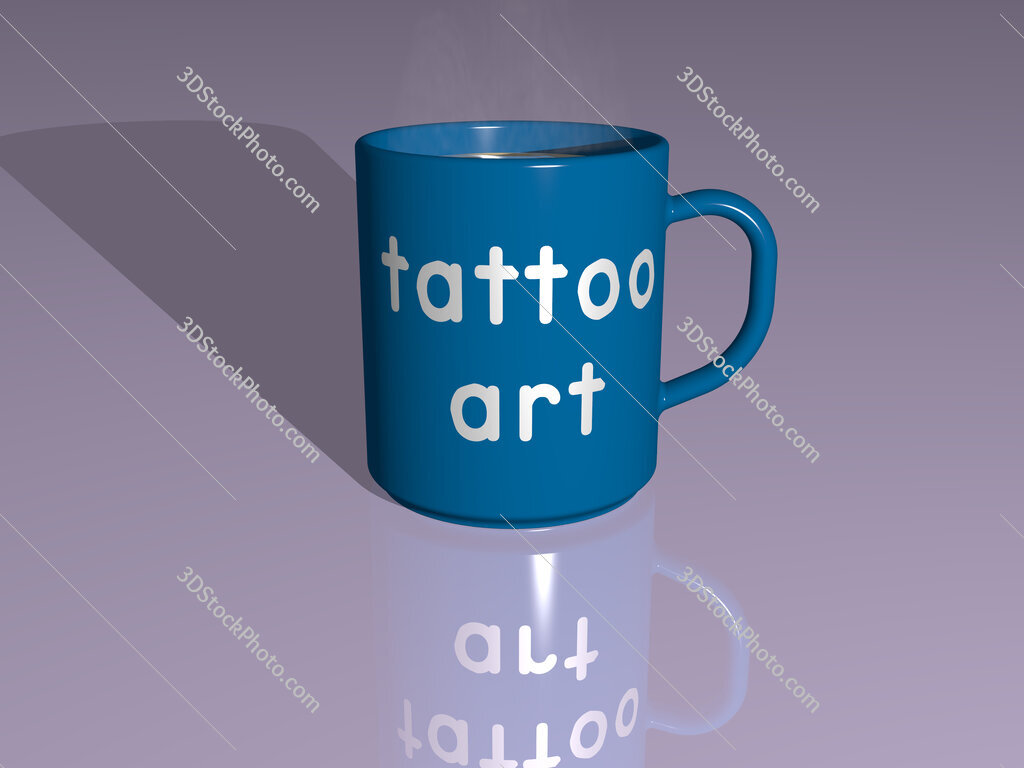 tattoo art text on a coffee mug