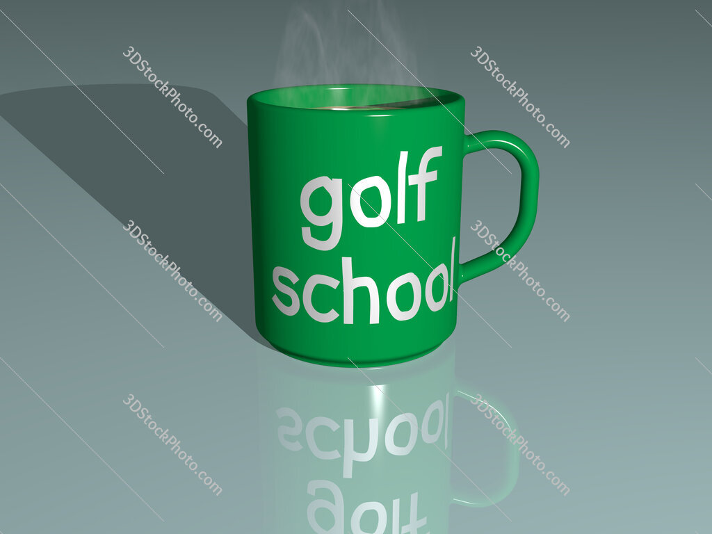 golf school text on a coffee mug