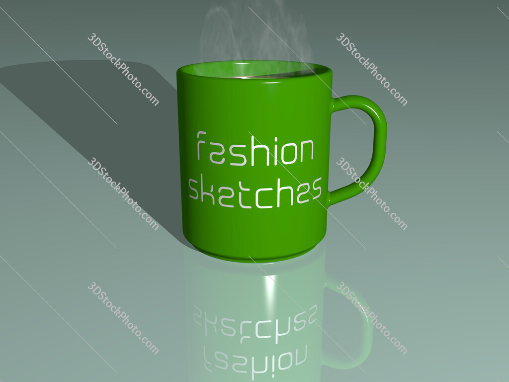 fashion sketches text on a coffee mug