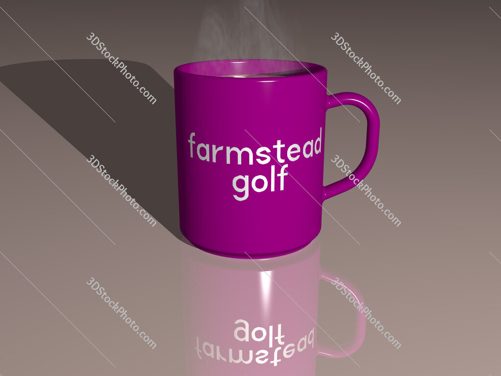 farmstead golf text on a coffee mug