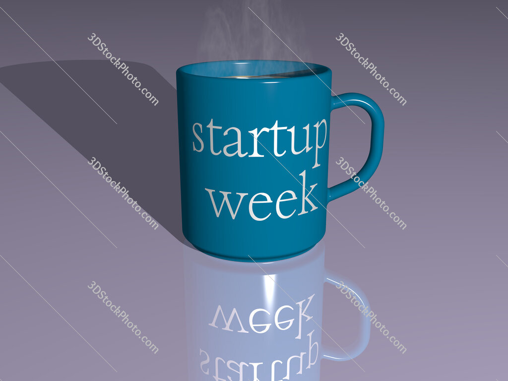 startup week text on a coffee mug