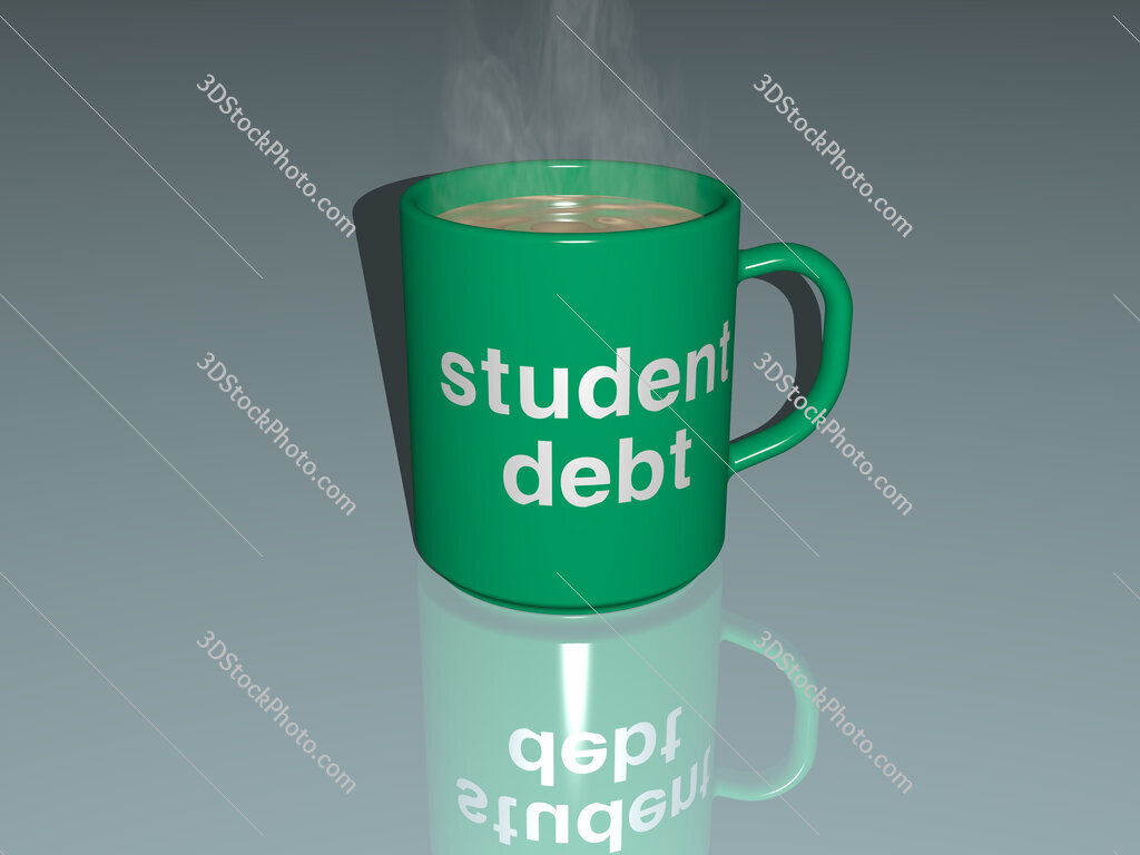 student debt text on a coffee mug