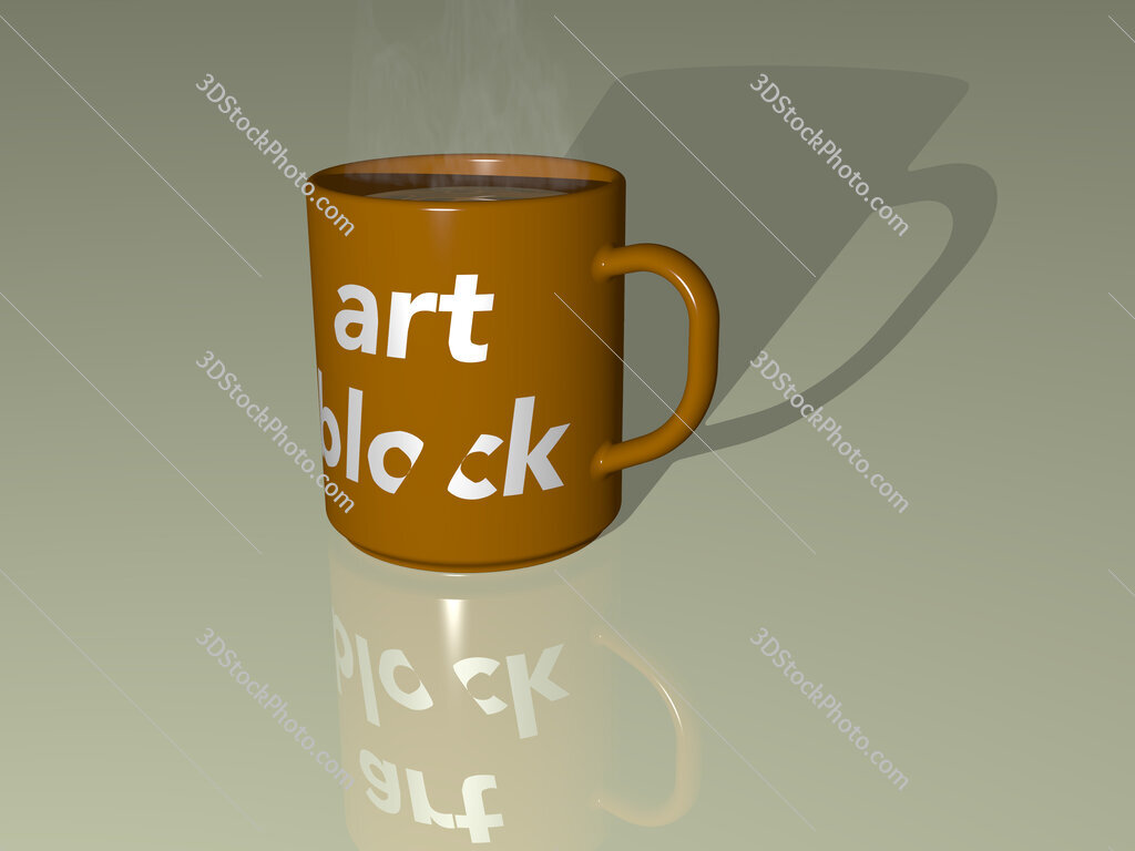 art block text on a coffee mug