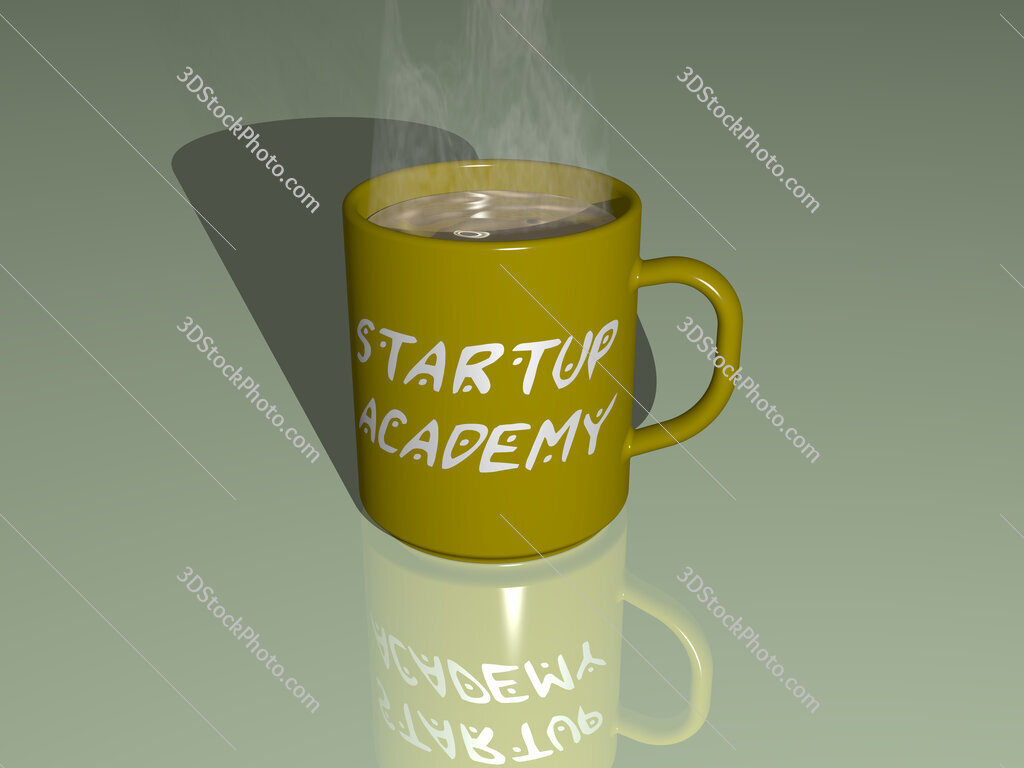 startup academy text on a coffee mug