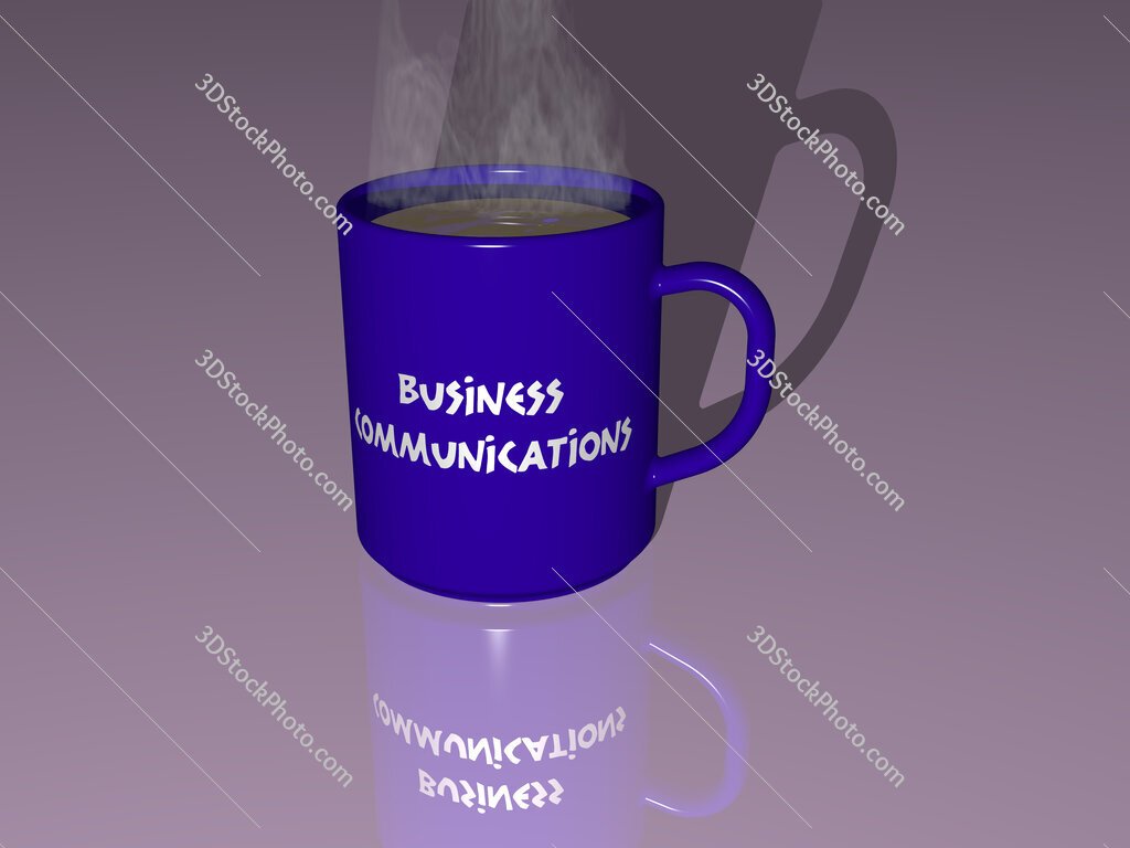 business communications text on a coffee mug