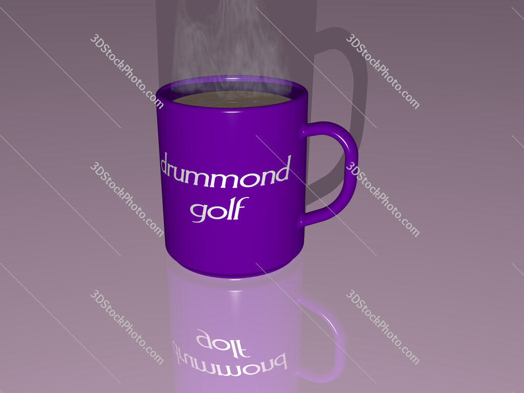 drummond golf text on a coffee mug