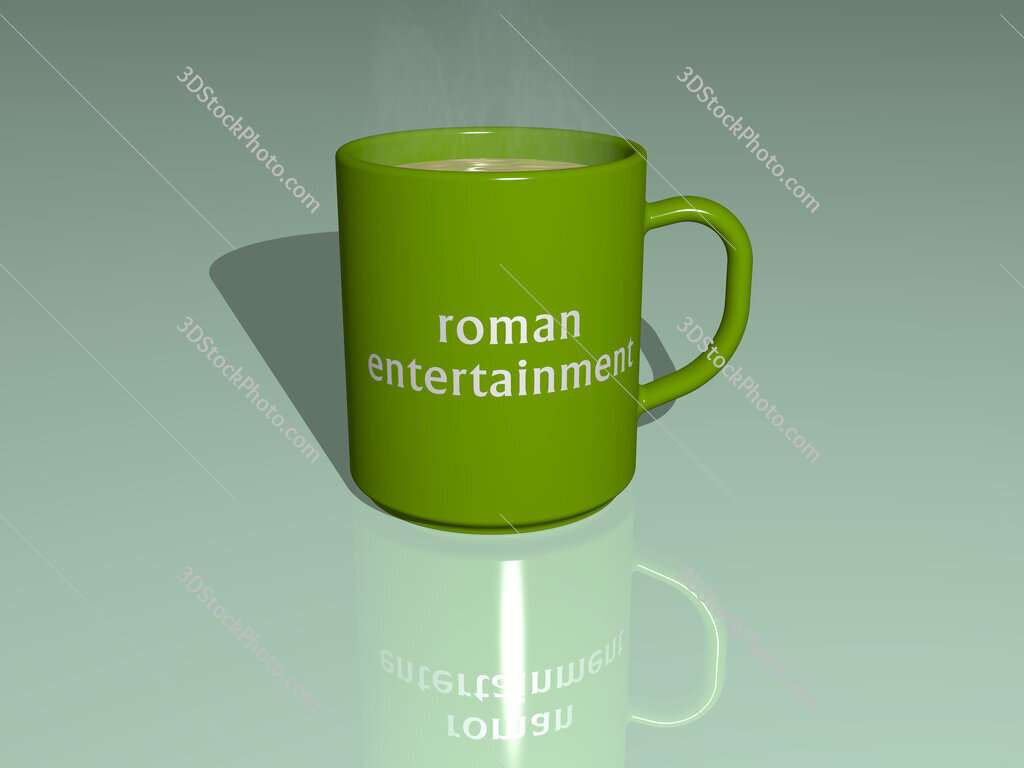 roman entertainment text on a coffee mug