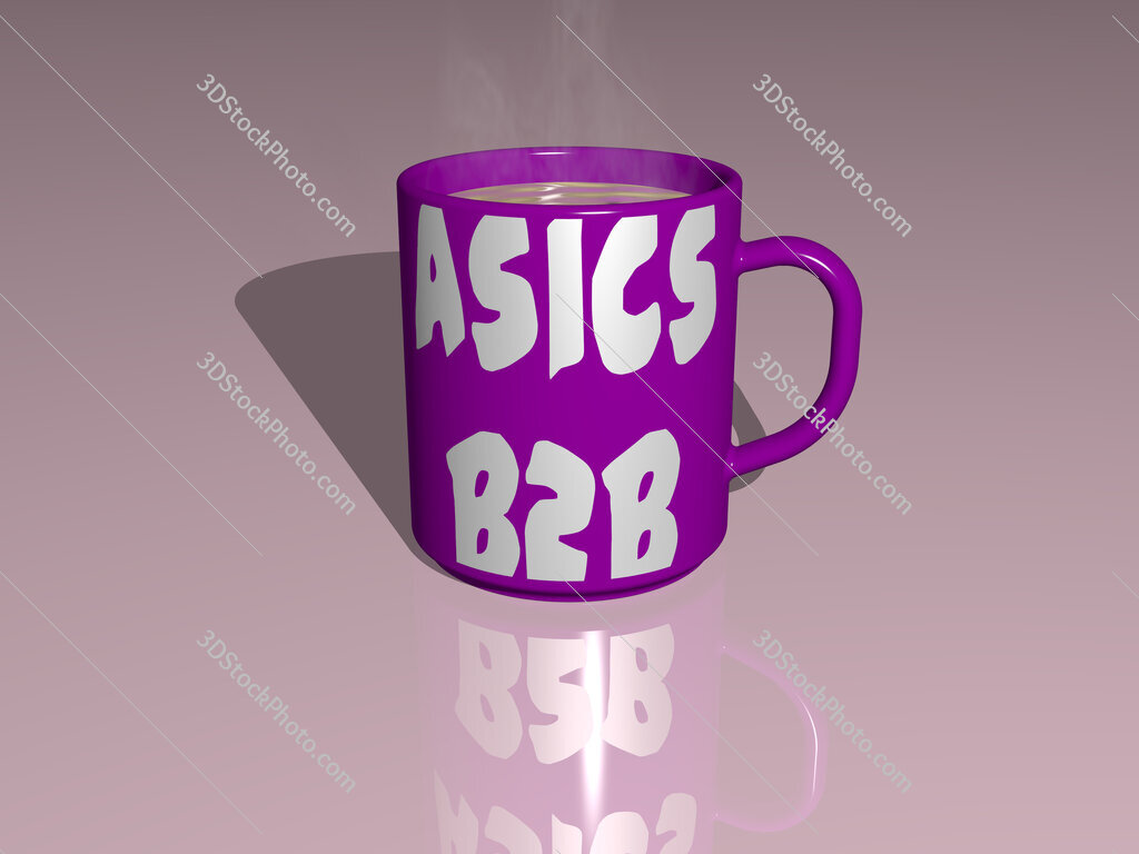 asics b2b text on a coffee mug