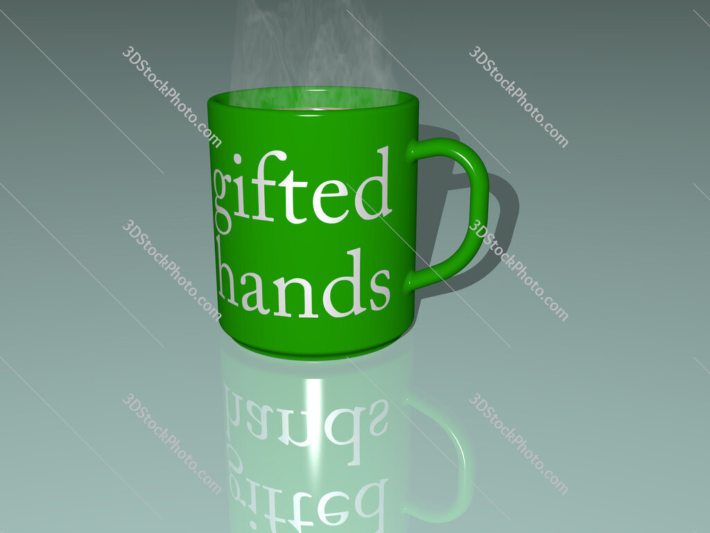 gifted hands text on a coffee mug