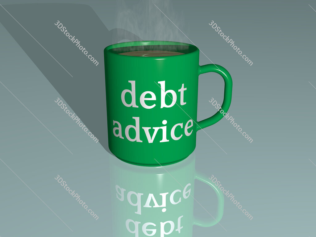 debt advice text on a coffee mug