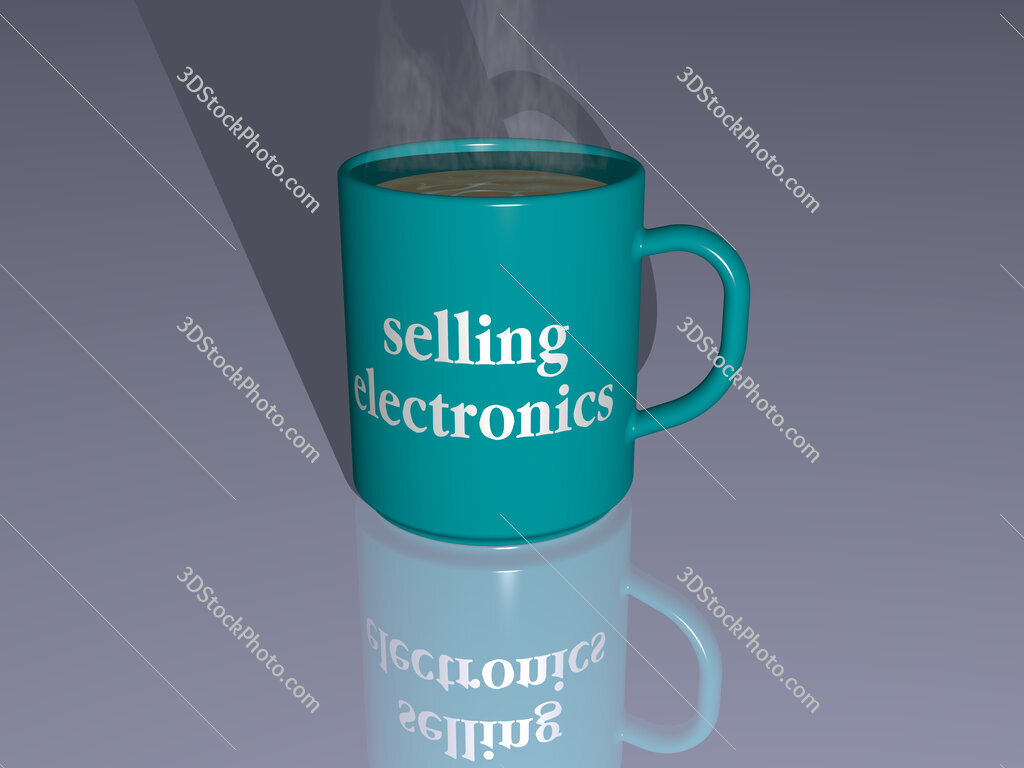 selling electronics text on a coffee mug