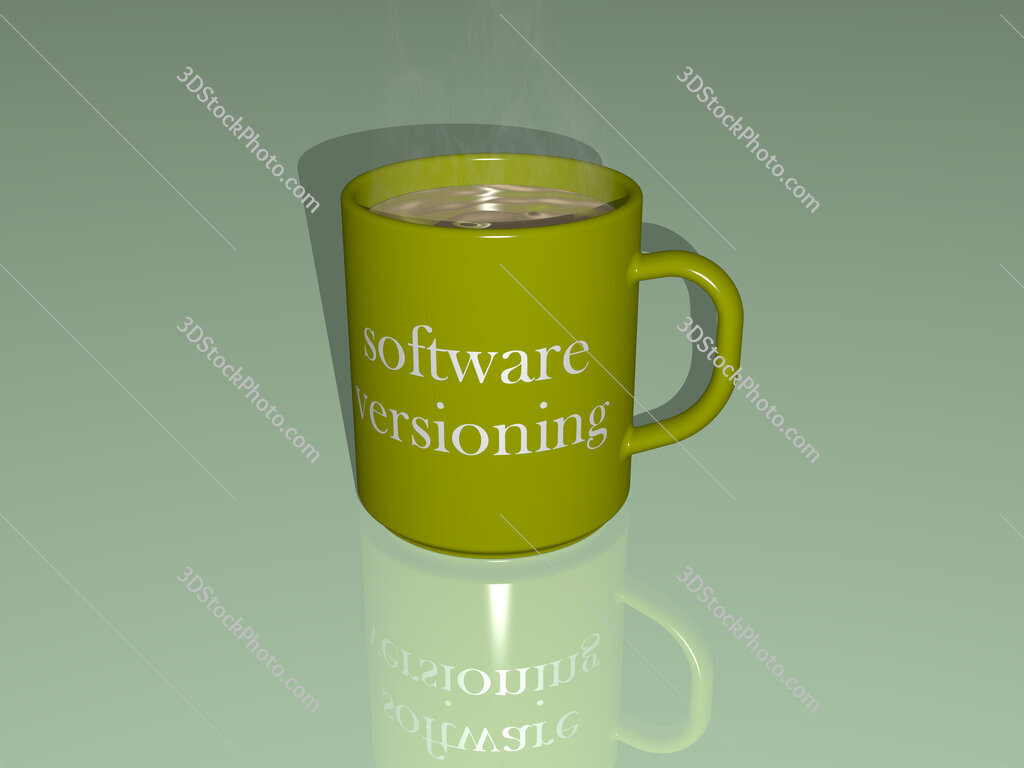 software versioning text on a coffee mug
