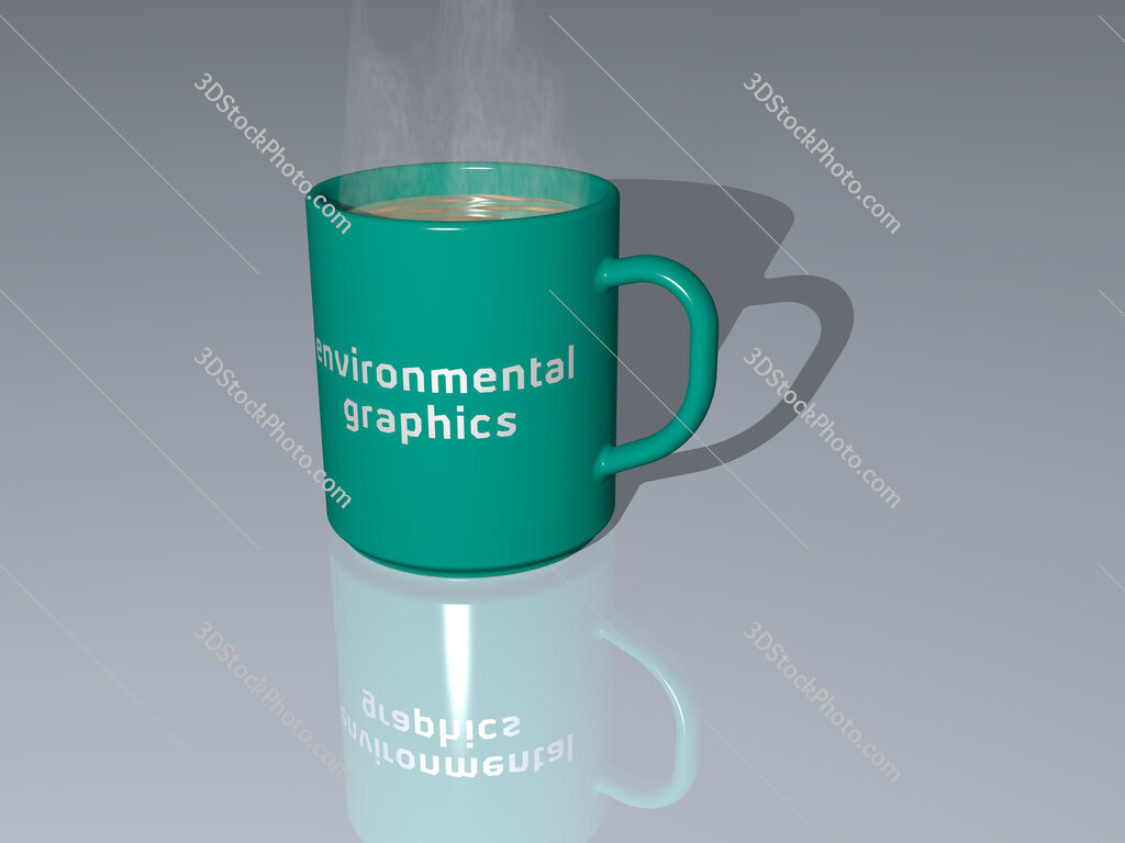 environmental graphics text on a coffee mug