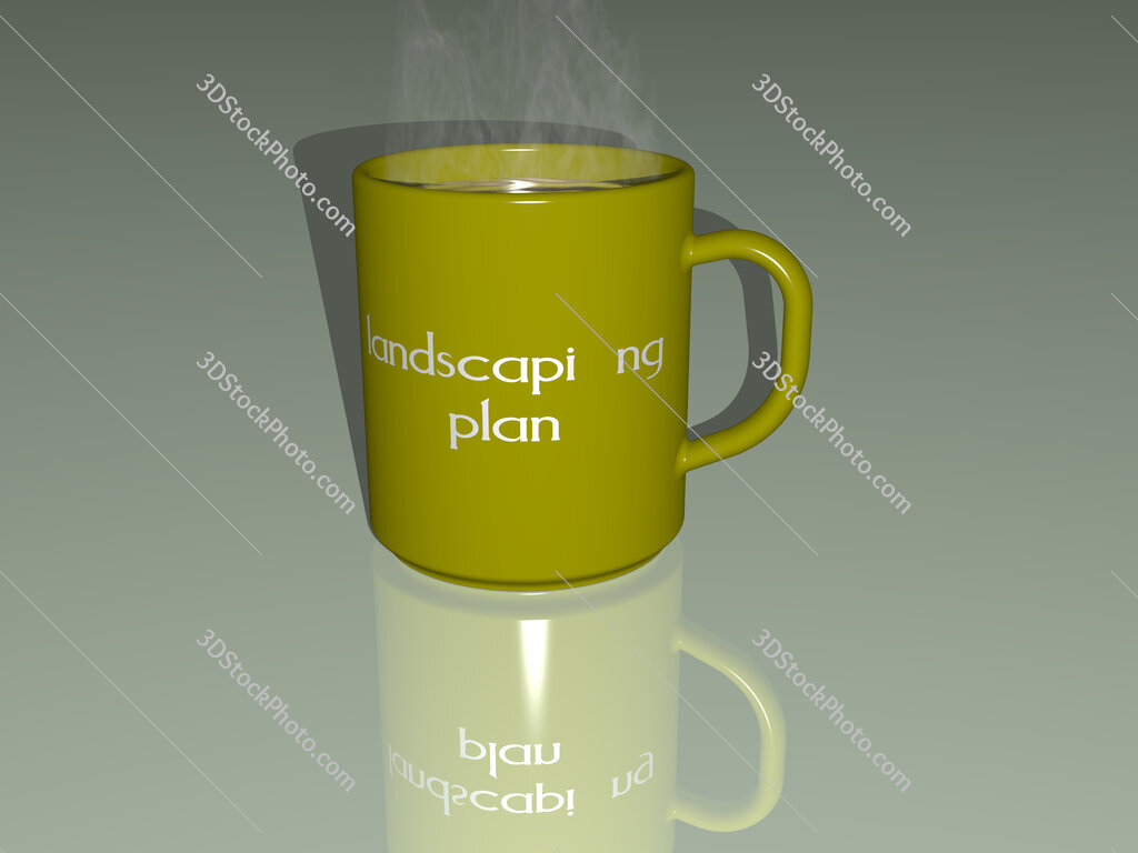 landscaping plan text on a coffee mug