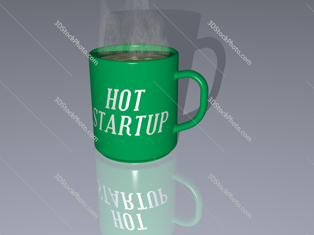 hot startup text on a coffee mug