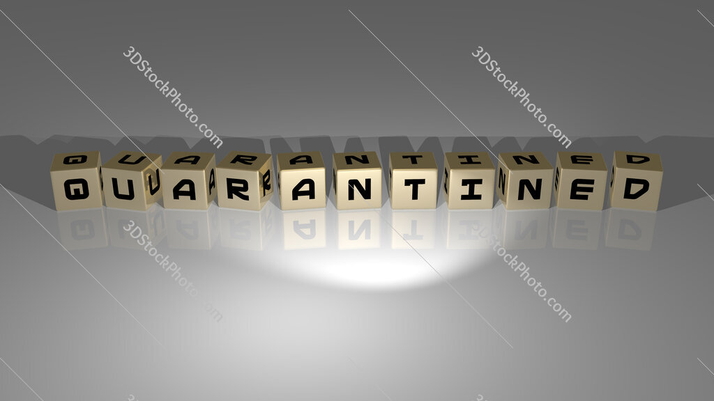 quarantined text of cubic dice letters on the floor and 3D icon on the wall