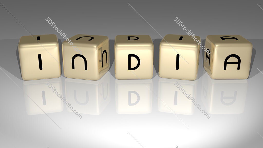 India text of cubic dice letters on the floor and 3D icon on the wall