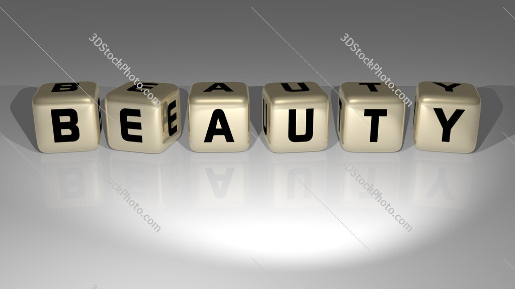 Beauty text of cubic dice letters on the floor and 3D icon on the wall