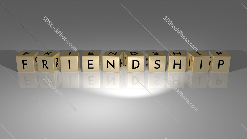 Friendship text of cubic dice letters on the floor and 3D icon on the wall