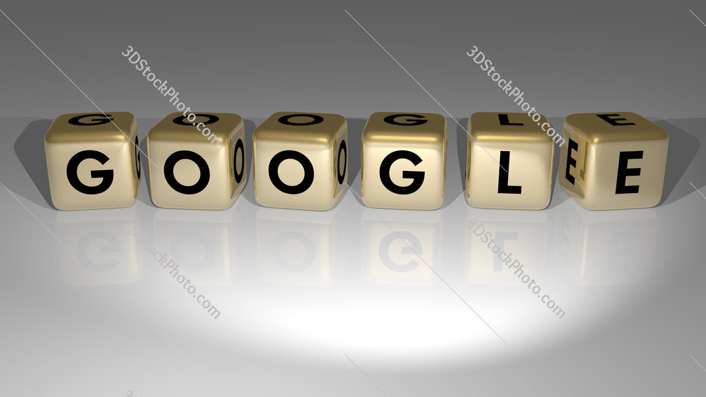 Google text of cubic dice letters on the floor and 3D icon on the wall