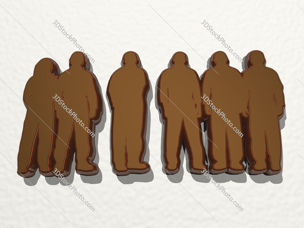 people standing together 3D drawing icon