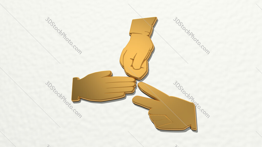 paper scissor stone game with three hands 3D drawing icon
