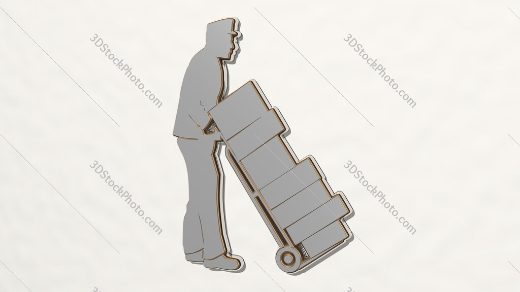 man carrying boxes 3D drawing icon