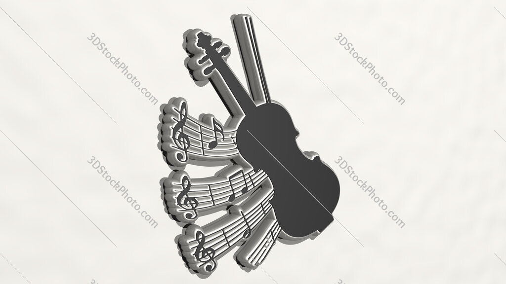 music notes and violin 3D drawing icon