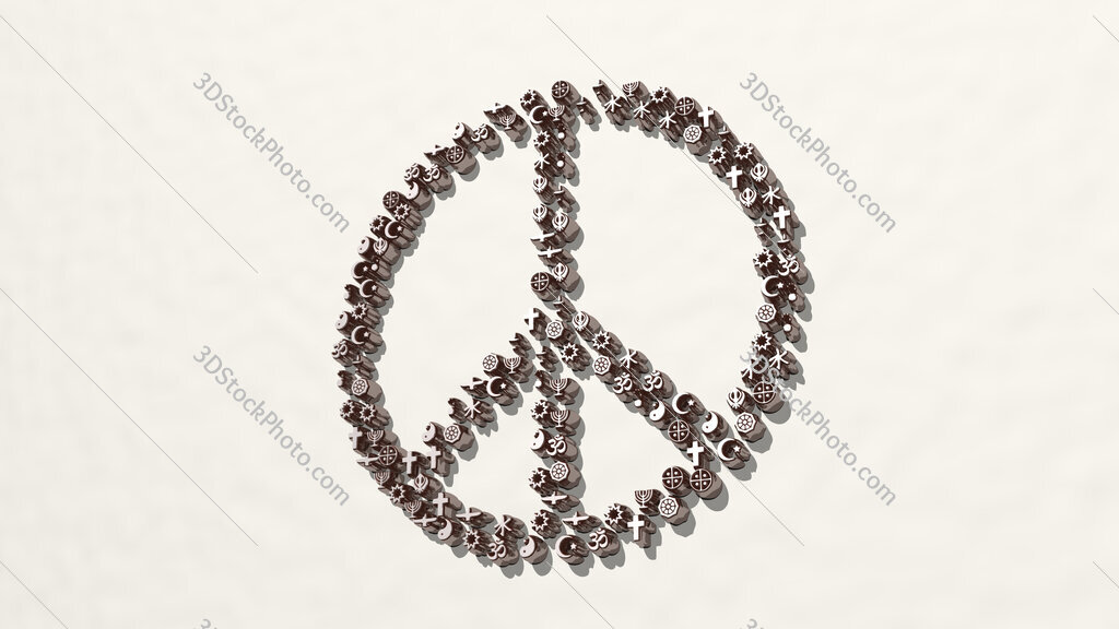peace symbol made by religion signs 3D drawing icon