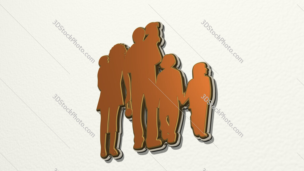 family with small children 3D drawing icon