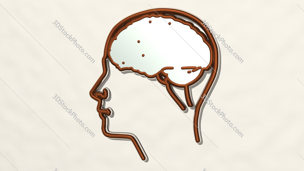 human head with brain 3D drawing icon