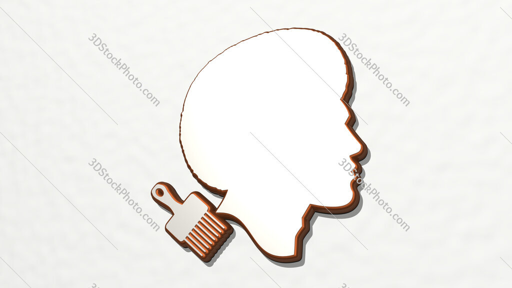 black man with hair and comb 3D drawing icon