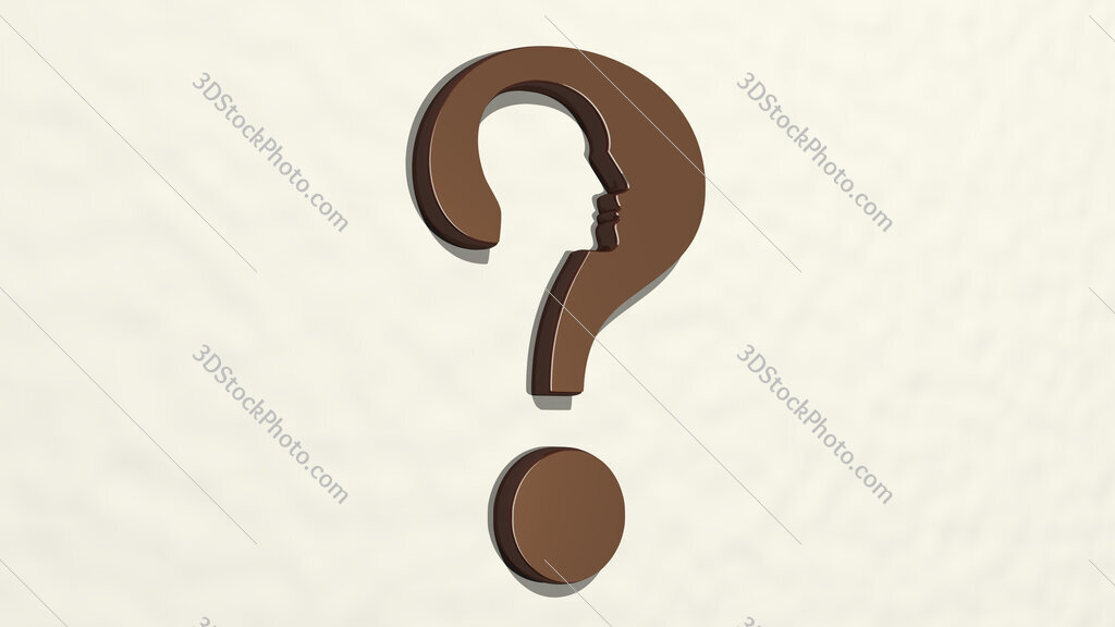 question mark with a thinking head 3D drawing icon