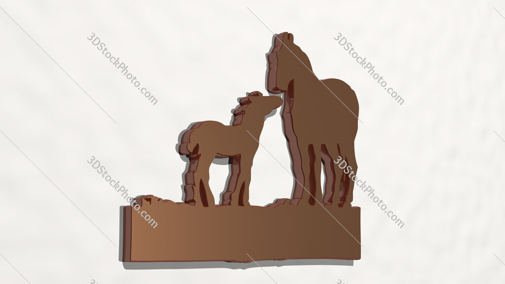 horse with small one 3D drawing icon
