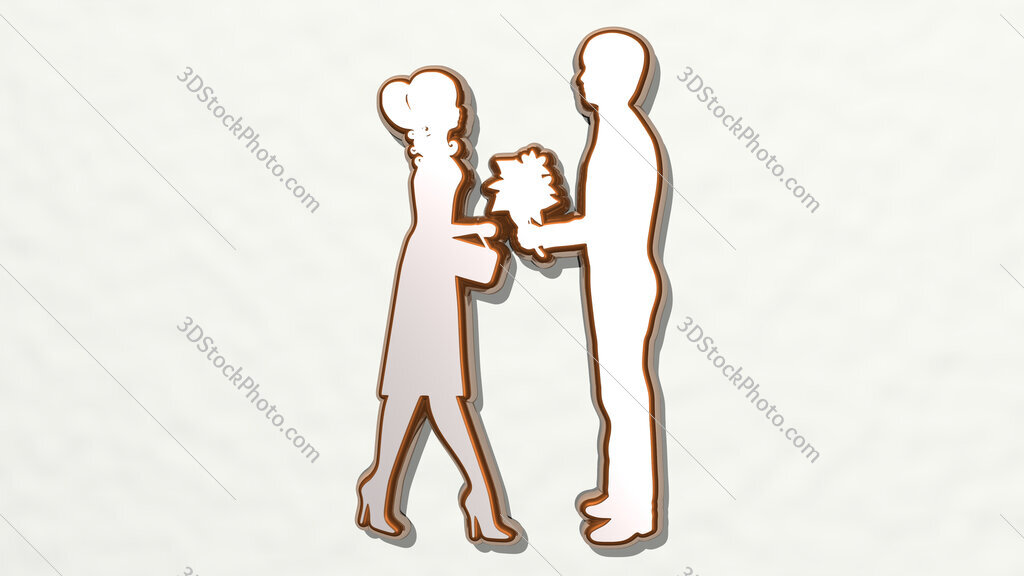 man giving flower to date 3D drawing icon