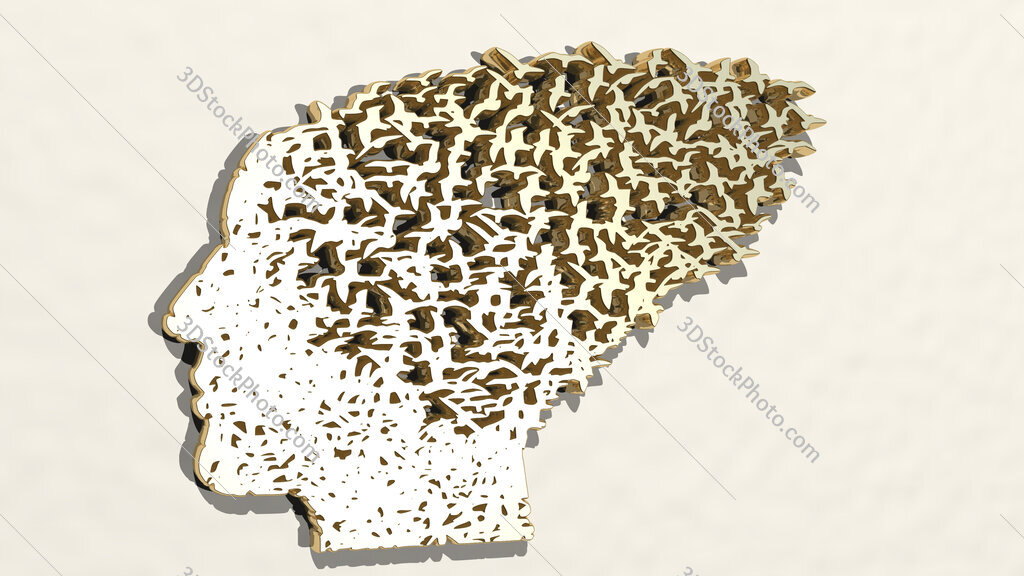 human head scattered to flaying birds 3D drawing icon