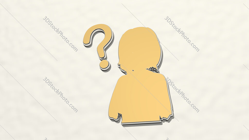 girl with question mark 3D drawing icon
