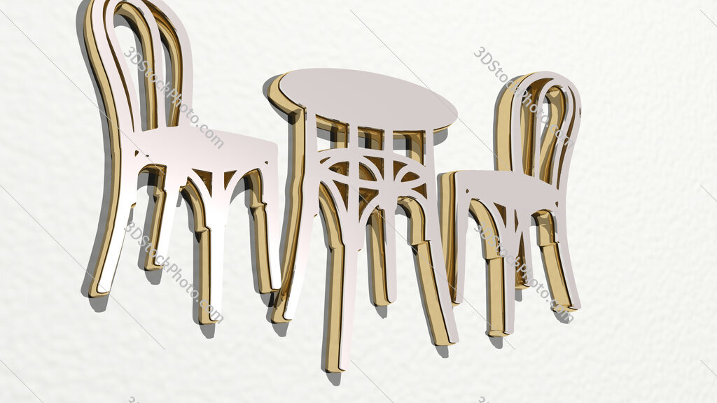 table and chairs 3D drawing icon