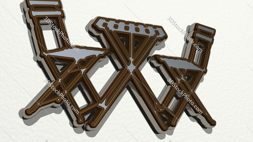 table and chair 3D drawing icon